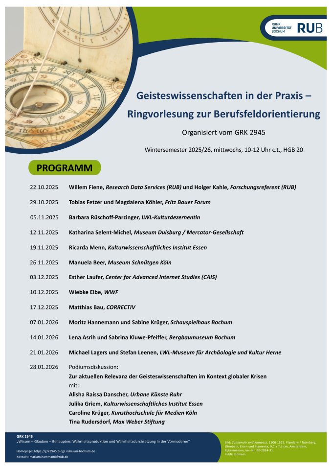 Programm Ringvorlesung Geisteswissenschaften in der Praxis, © RUB